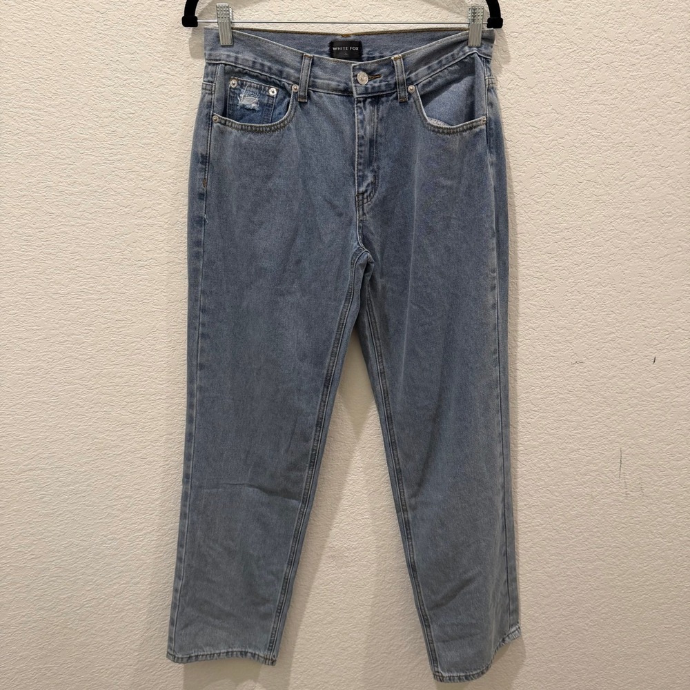 White Fox Boutique Blue High Waisted Straight Leg Jeans Womens Size Small
